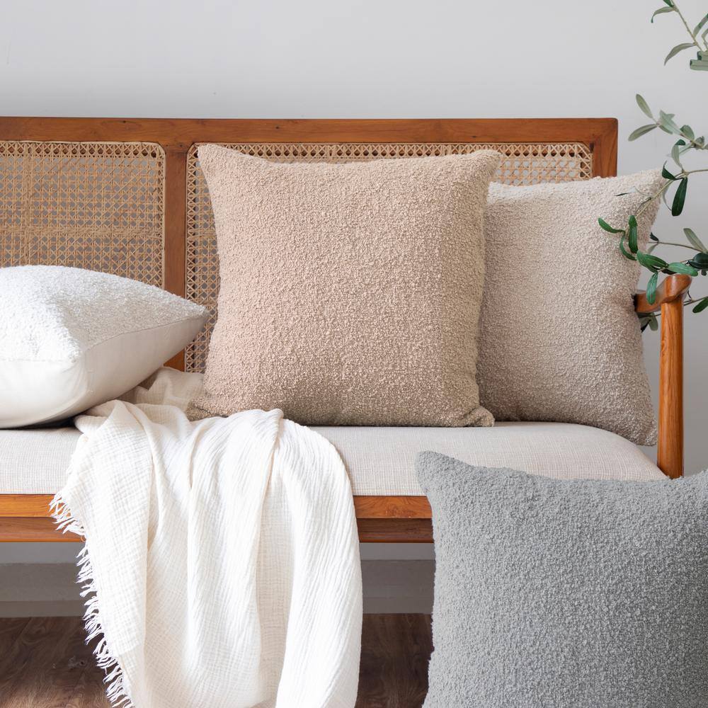 Beige Hand-Woven Polyester Square Throw Pillow