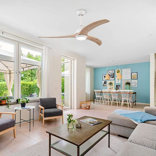 52 in. Integrated LED Indoor Matte White Ceiling Fan with Light and Remote 6-Speed DC Motor with 3 Wooden Blades Lighting