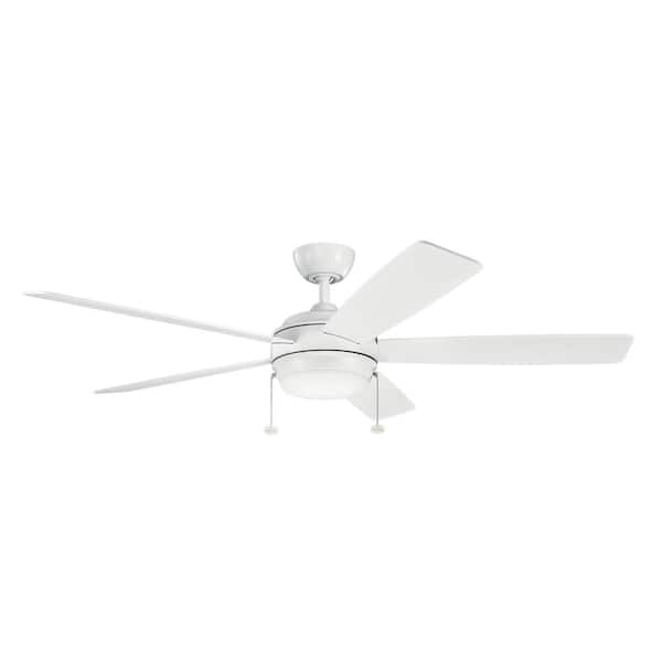 Starkk 60 in. Indoor Matte White Downrod Mount Ceiling Fan with Integrated LED with Pull Chain