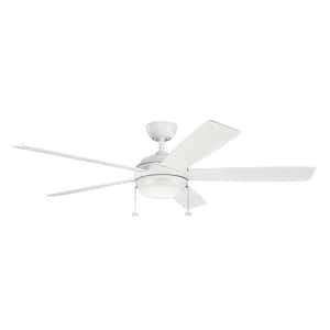 Starkk 60 in. Integrated LED Indoor Matte White Downrod Mount Ceiling Fan with Light Kit and Pull Chain