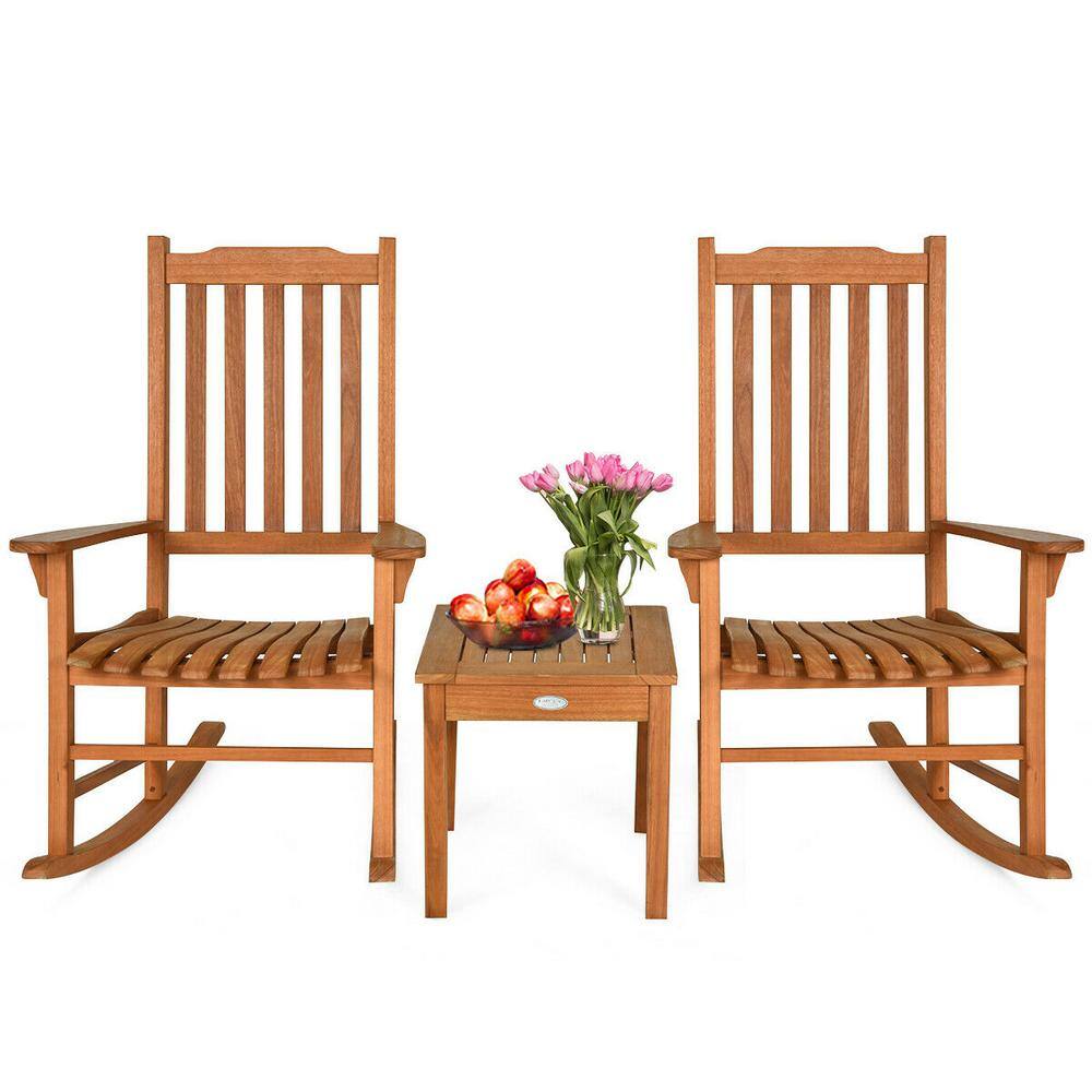 Natural Eucalyptus 3-Piece Rocking Chair and Table Set