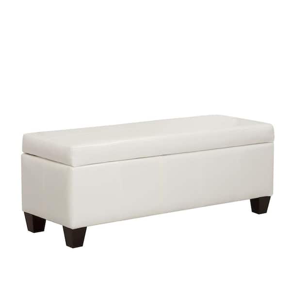 WESTINFURNITURE Medora Cream Faux Leather Lift-Top Storage Ottoman Bench