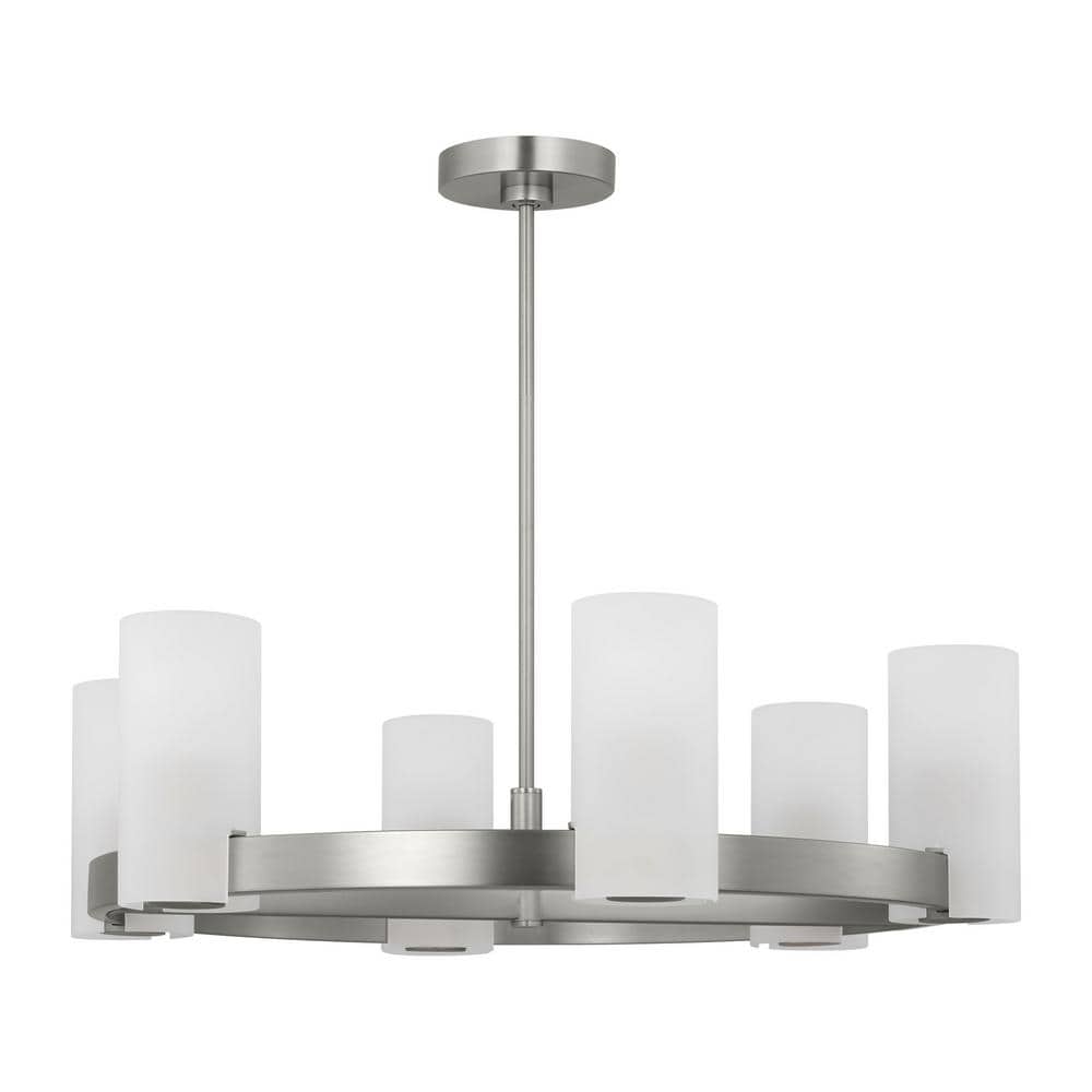 Rhode Brushed Steel 6-Light Chandelier with Etched Glass Shades