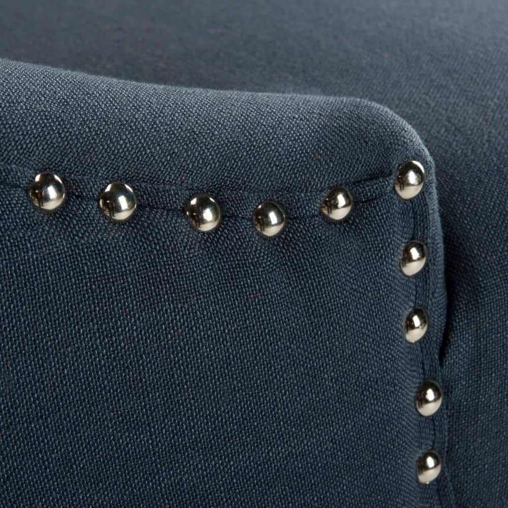 Elegant Navy Tufted Wingback Counter Stool with Chrome Detail, Set of 2