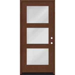 Regency 32 in. x 80 in. Modern 3Lite Equal Clear Glass LHIS Chestnut Stain Mahogany Fiberglass Prehung Front Door