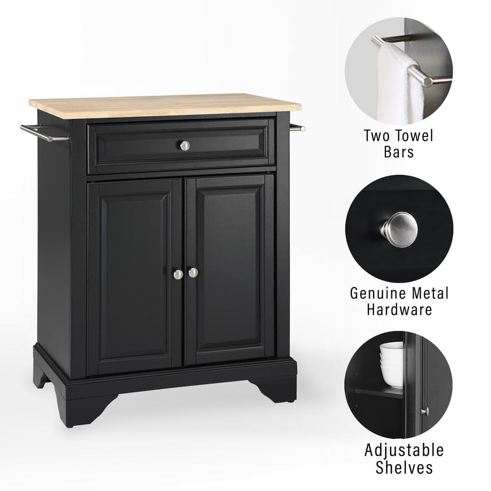 Lafayette 34.75'' Black Portable Kitchen Island with Natural Wood Top