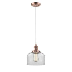 Bell 1 Light Antique Copper Bowl Pendant Light with Clear Glass Shade