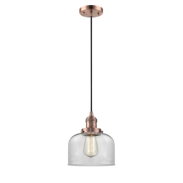 Innovations Bell 1 Light Antique Copper Bowl Pendant Light with Clear Glass Shade