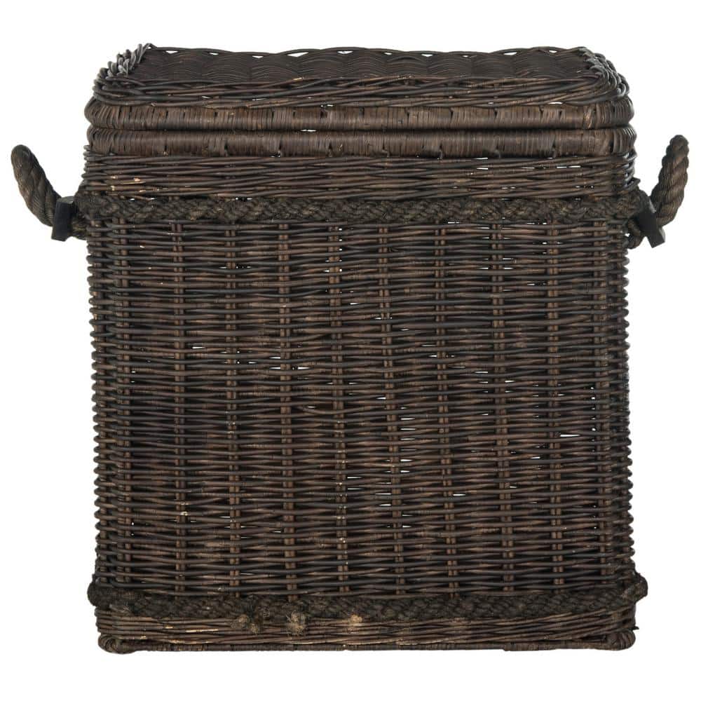 Tall Dark Natural Rattan Storage Trunk with Iron Frame