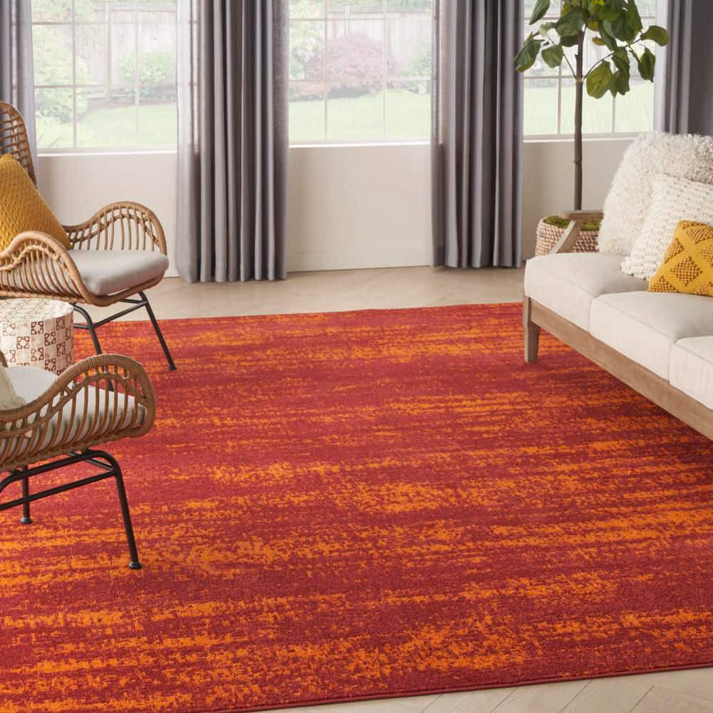 Reversible Red Abstract Synthetic Easy Care Rug 9 ft x 12 ft
