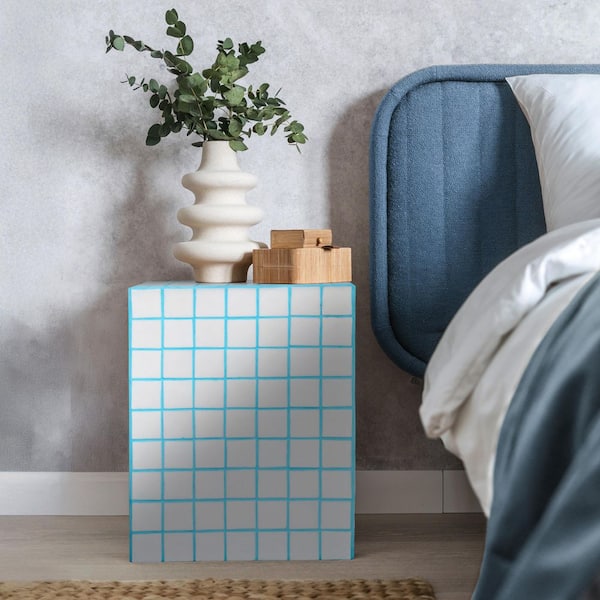 JONATHAN Y Callista 14 in. W x 18 in. H Modern Bohemian Ceramic Tiled Rectangle End Table, White/Neon Blue