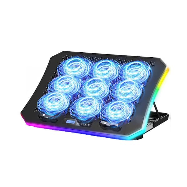 Vrbgify 17 in. Gaming Laptop Cooler Cooling Pad with Phone Stand, 7 Height Adjustable, 9 Quiet RGB Fans, 2 USB Ports