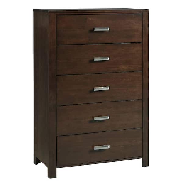 Benjara 18 in. Brown 5-Drawer Wooden Chest of Drawers