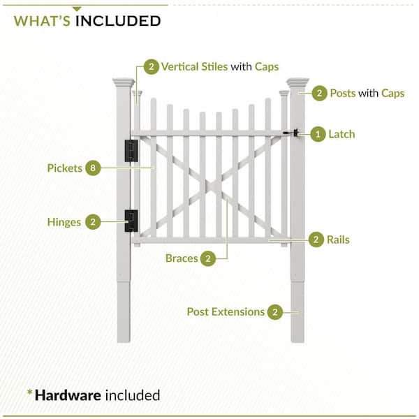 Zippity Outdoor Products 3-1/2 ft. H x 3-1/2 ft. W White Vinyl Manchester Fence Gate Kit with Posts and Hardware