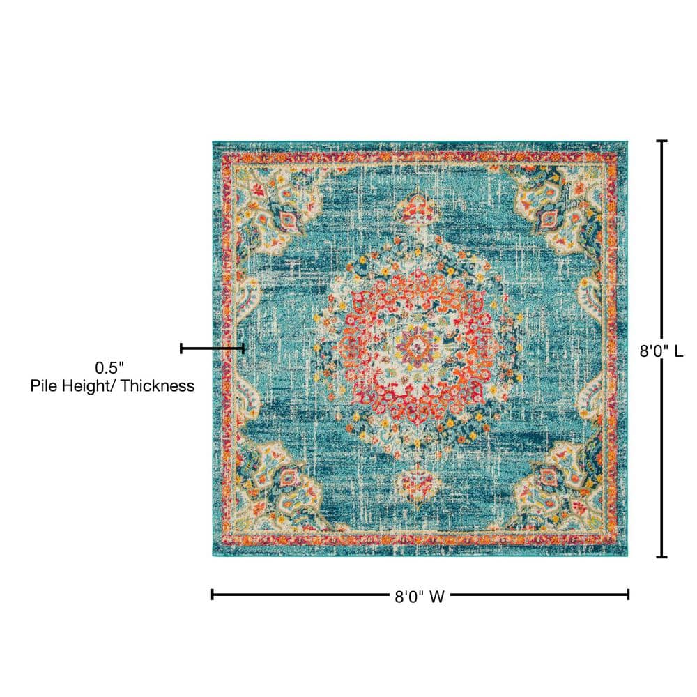 Madeline Square Blue Medallion 8x8 Synthetic Rug