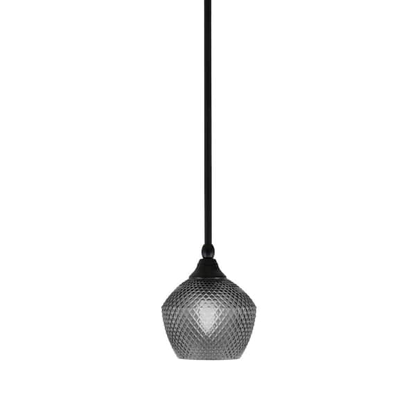 Unbranded Sparta 100-Watt 1-Light Matte Black Shaded Pendant Light Mini Pendant with Smoke Textured Glass, No Bulb included