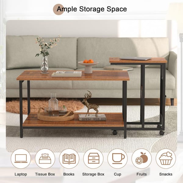 VECELO Modern Brown Rectangle Nesting Coffee Table Set with