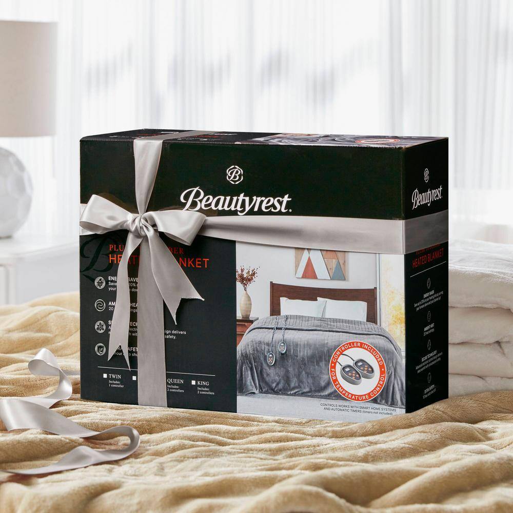 Twin Blue Reversible Plush Heated Blanket