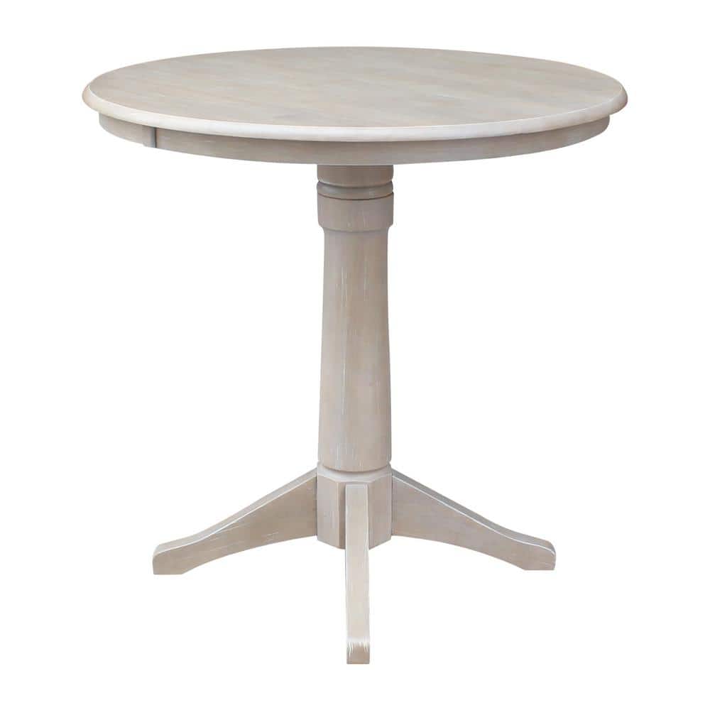 Washed Gray Taupe 36" Round Wood Pedestal Counter Table