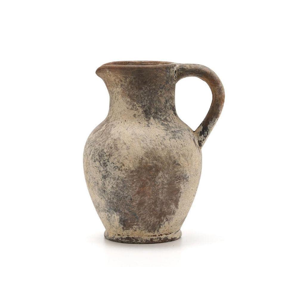 8 in. Gray Ceramic Bottle Rustic Farmhouse Vase with Handle