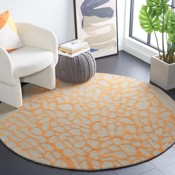Blossom Gray/Orange 6 ft. x 6 ft. Round Geometric Area Rug