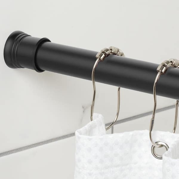 NeverRust 52 in. to 86 in. Aluminum Adjustable Tension Shower Curtain Rod in Matte Black