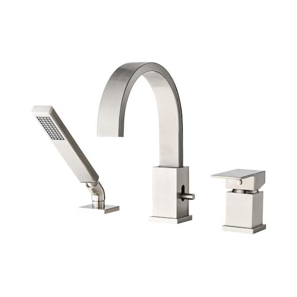 Single-Handle Deck Mounted Roman Tub Faucet with Handheld Sprayer in. Brushed Nickel Waterfall Bathtub Filler Faucet