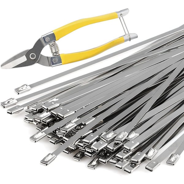 6.6 in. UV-Resistant Stainless Steel Heavy-Duty Self-Locking Zipper Belt Cutter and 50-Piece 11.8 in. Ties for Fencing