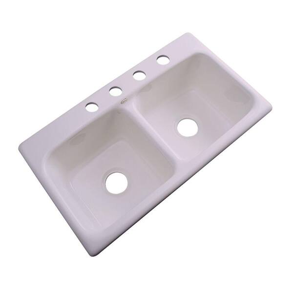 Thermocast Brighton Drop-in Acrylic 33x19x9 in. 4-Hole Double Bowl Kitchen Sink in Innocent Blush