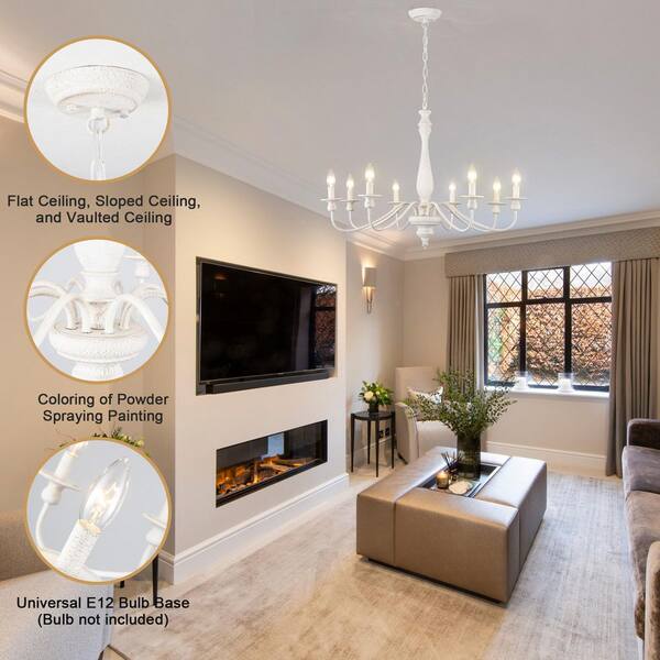 ZJVAIVE 8-Light White Candlestick Hanging Ceiling Light Fixture