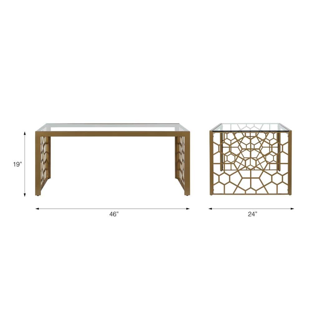 Juliette Brass-Finished Metal & Tempered Glass Rectangular Coffee Table