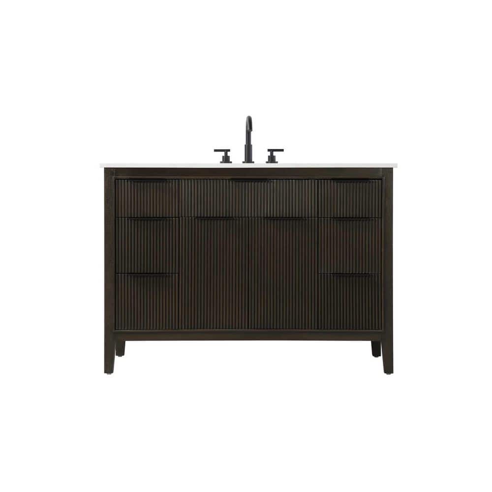 48 in. Single Sink Freestanding Chocolate Oak Bath Vanity with Marble White Engineered Marble Top price history on PriceWatchPro