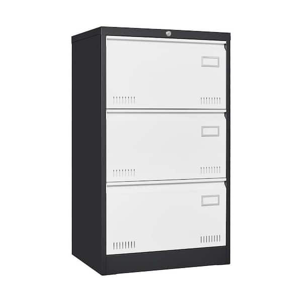 Unbranded 23.62 in. W x 17.71 in. D x 40.43 in. H Multi-Colored Metal Linen Cabinet Filing Cabinet with 3-Drawers and Lock