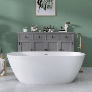 65 in. x 29.5 in. Acrylic Free Standing Bath Tub Flatbottom Freestanding Soaking Bathtub with Removable Drain in White