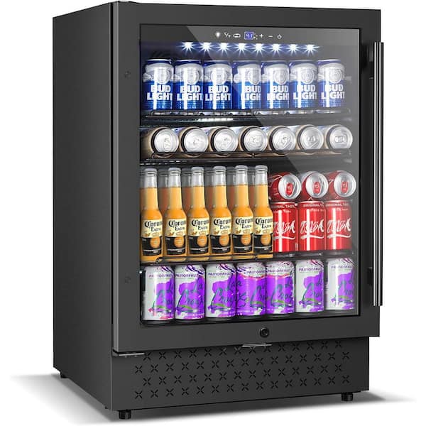 24 in. 5.2 cu. ft. Single Zone 200 Cans Beverage Cooler w/Glass Door in Black for Kitchen, Bar or Office Reversible Door