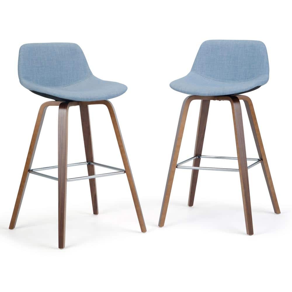 Randolph Denim Grey Linen Bentwood Counter Stools, Set of 2