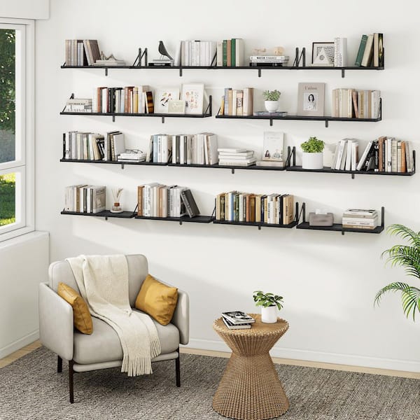 47.2 in W x 7.9 in Decorative Wall Shelf, 8 Inches Deep Wall Bookshelf Mounted Display Black