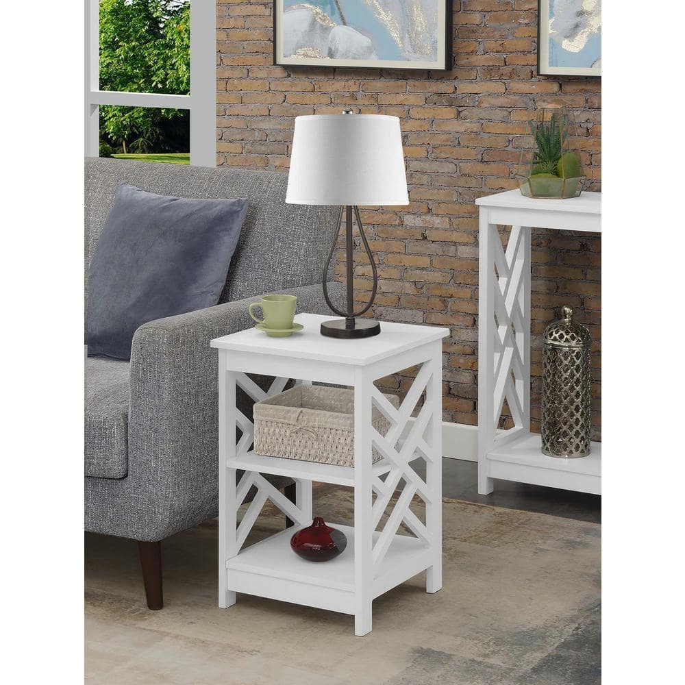 Sleek White MDF Titan Geometric End Table with Storage Shelves