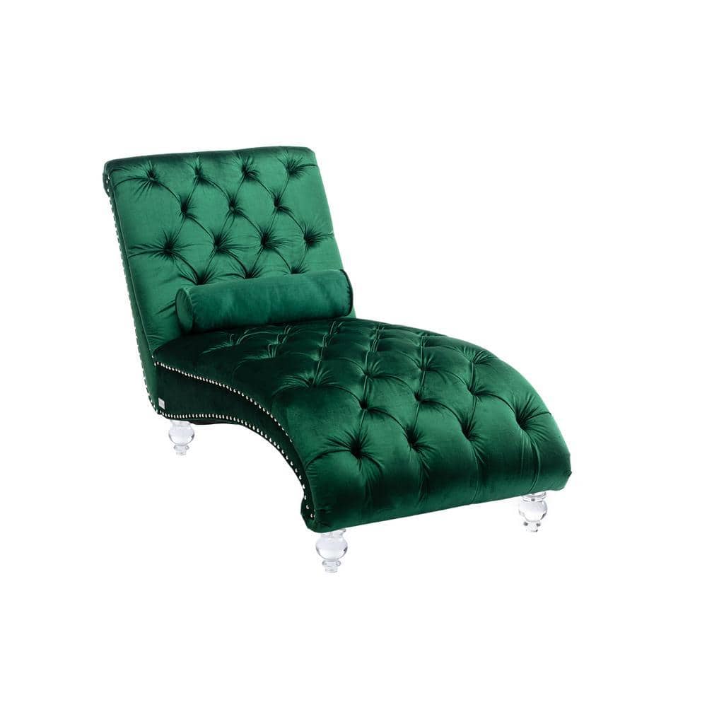HOMEFUN Modern Emerald Tufted Velvet Chaise Lounge for Living Room with ...