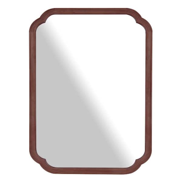 Unbranded Farm Mirror-A 36 in. W x 48 in. H Round Curved Corners Rectangular Horizontal/Vertical Walnut Wooden Frame Mirror