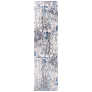 Aston Gray/Navy 2 ft. x 11 ft. Abstract Distressed Geometric Runner Rug