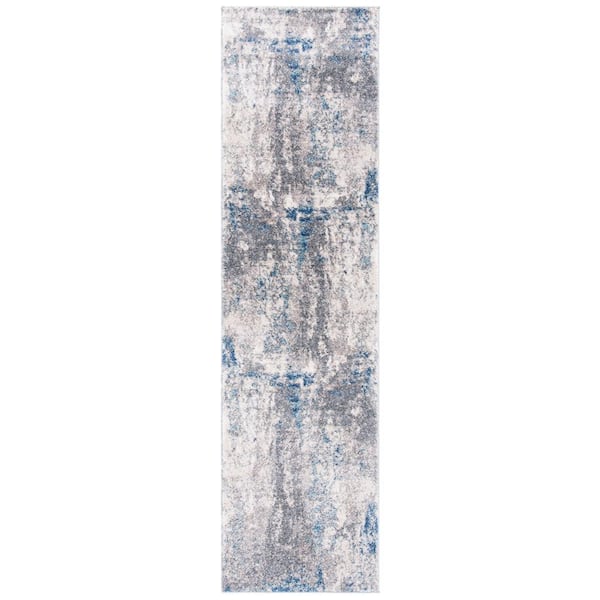 SAFAVIEH Aston Gray/Navy 2 ft. x 11 ft. Abstract Distressed Geometric Runner Rug