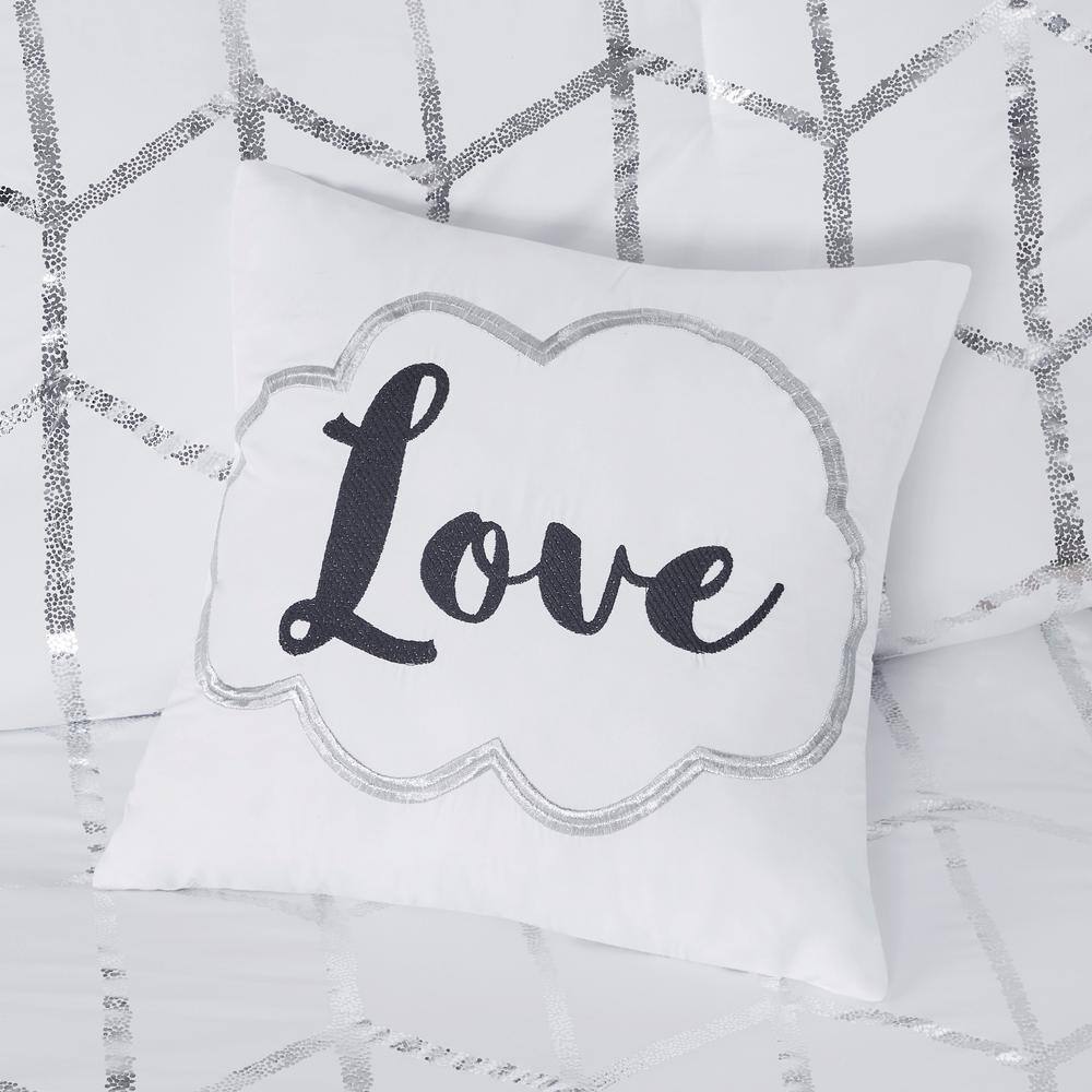 King White and Silver Microfiber Geometric Bedspread Set