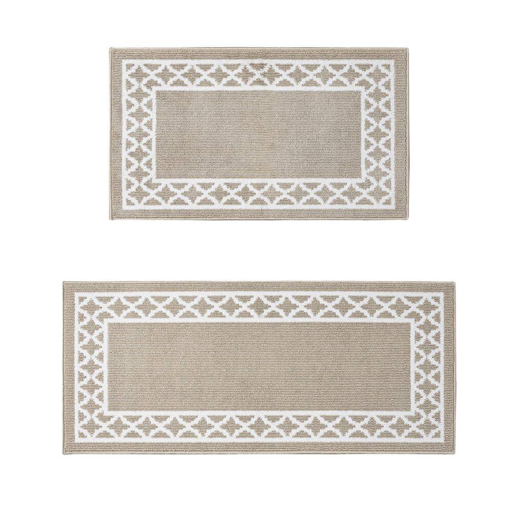 Washable Skid Resistant Beige /White  2.2 ft. x 4 ft. / 2.2 ft. x 5 ft. All Loop Tufted Area Rug Set price history on PriceWatchPro