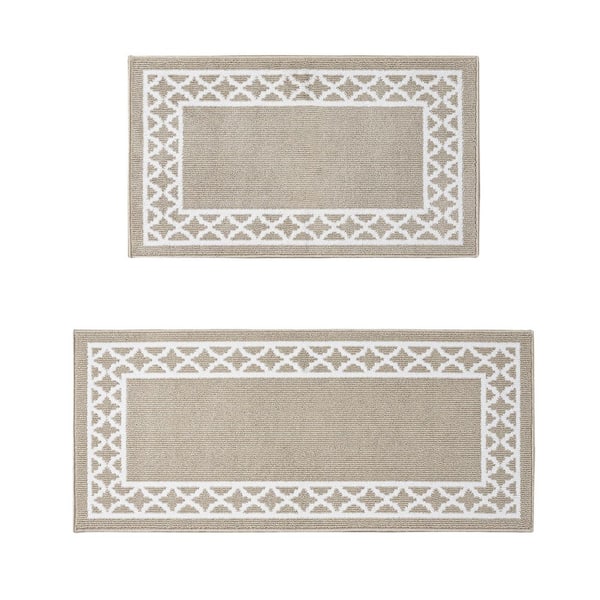 Nautica Collin Border Beige/White 2 ft. x 5 ft. Trellis 2-Piece Rug Set