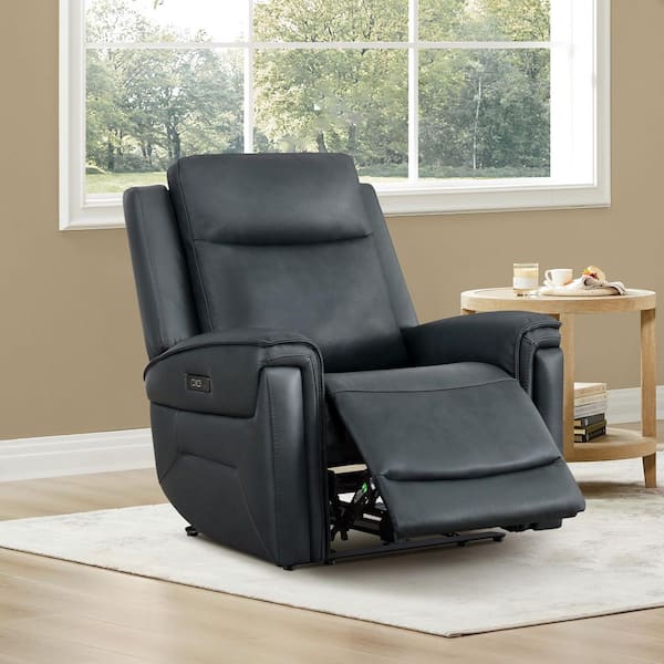 Uriel Navy Dual-Motor Modern Genuine Leather Zero-Gravity Recliner Chair with Power Headrest, USB & Type-C Charge