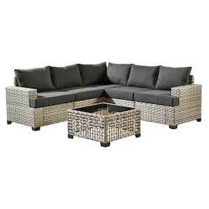 Ulrica 6-Piece Wicker Outdoor Sectional Set with Black Cushions