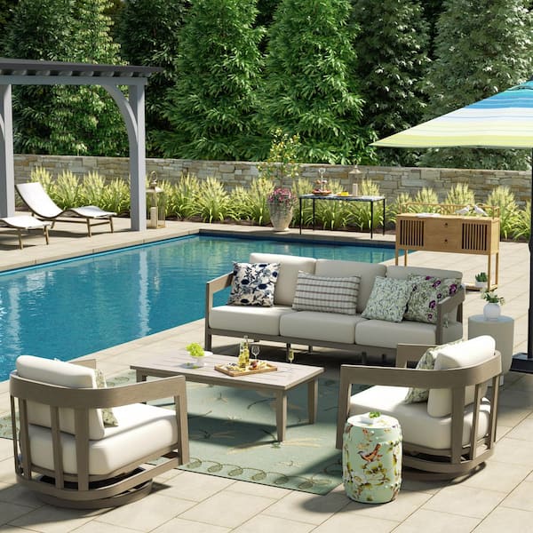 Harmonti 4-Piece Aluminum Patio Swivel Conversation Set with Warm White Cushions