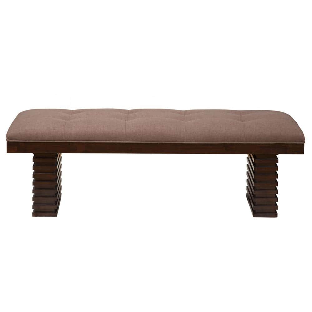 Amelia Espresso 58.5 in. Linen Blend Bedroom Bench Backless Upholstered