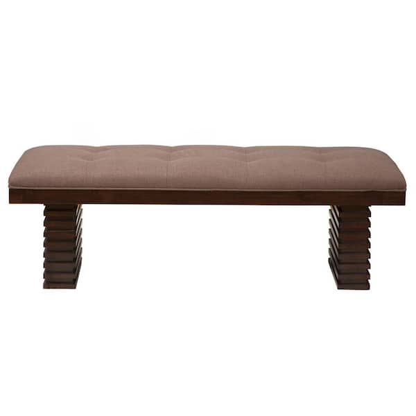 HomeRoots Amelia Espresso 58.5 in. Linen Blend Bedroom Bench Backless Upholstered